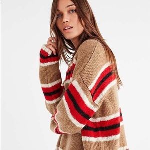 Brown Red and White Mock Neck Sweater